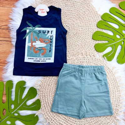 Conj. Regata Surf Hunter e Bermuda - Marinho e Verde 